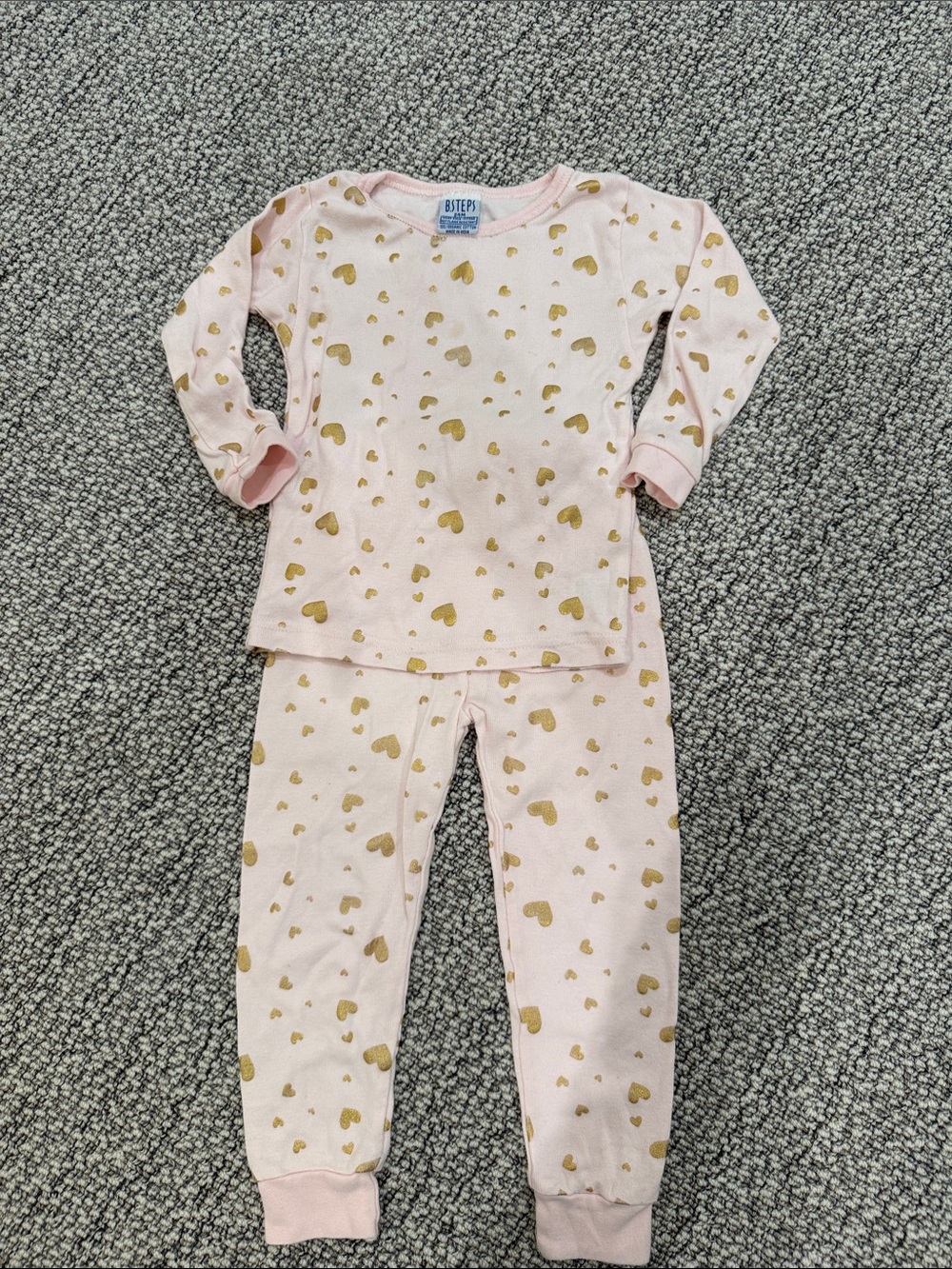 Baby Steps Pink Pajama Set with Gold Heart Print